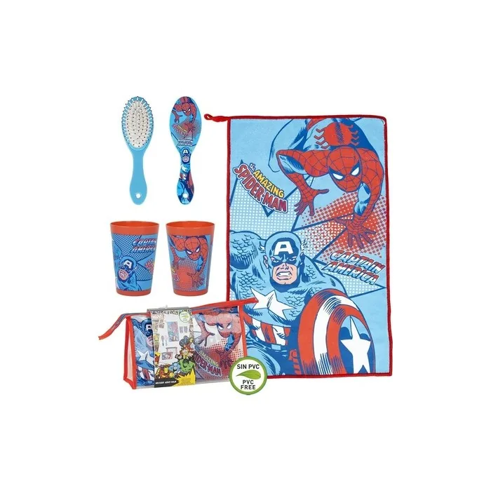 Avengers Travel Toiletry Bag with Hairbrush, Microfiber Towel and Multi-Purpose Beaker for Kids