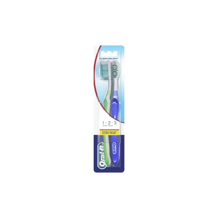 Oralb Shiny Clean Toothbrush Medium 2 Units