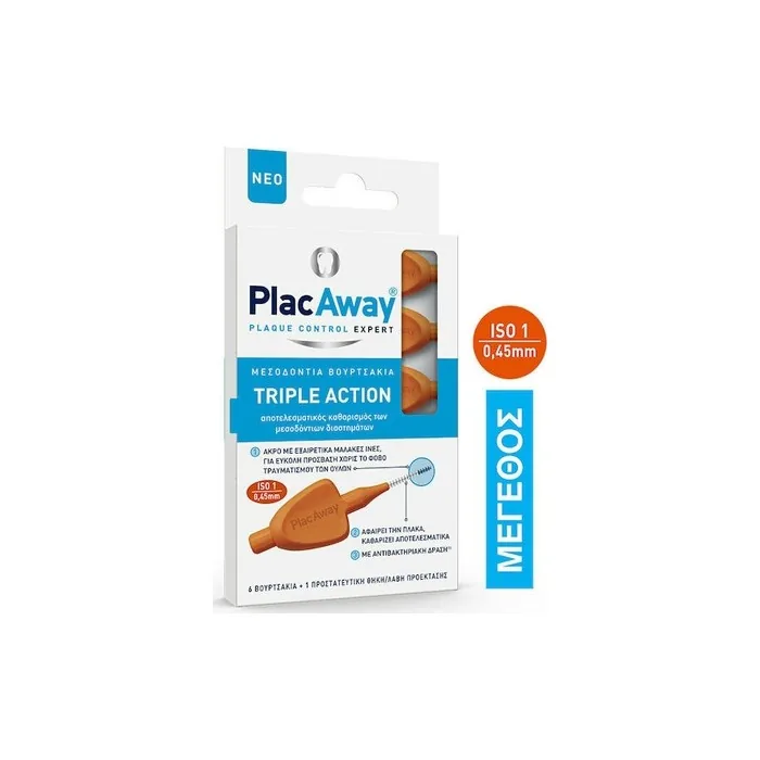 Plac Away Triple Action Interdental Brushes 045mm In Orange 6 Pieces