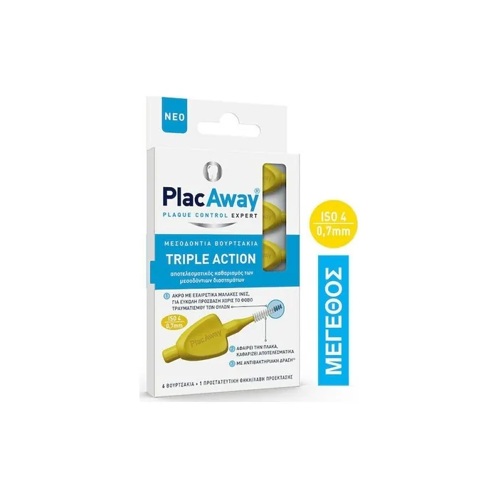 Placaway Triple Action Interdental Brushes 07mm In Yellow 6 Pieces
