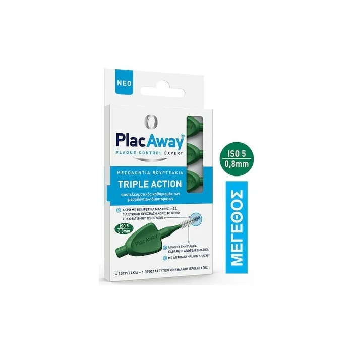Placaway Triple Action Interdental Brushes 08mm In Green 6 Pieces