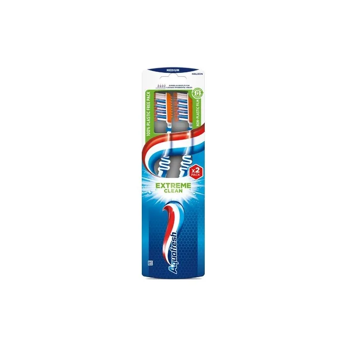 Gsk Aquafresh Extreme Clean Toothbrush Medium Average Duo 2 Pieces Mix Of Colors