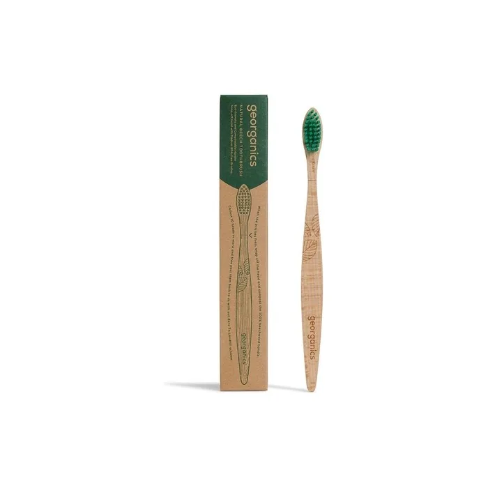 Georganics Beech Toothbrush Eco-Friendly Compostable Handle BPA-Free Bristles Adult Medium