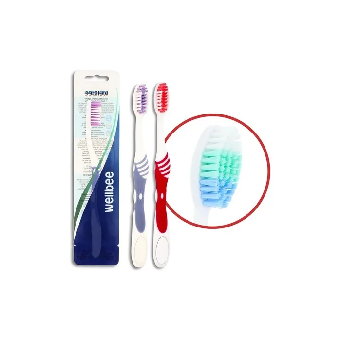 Wellbee Toothbrush For Adults With Medium Hardness Mixed Colors