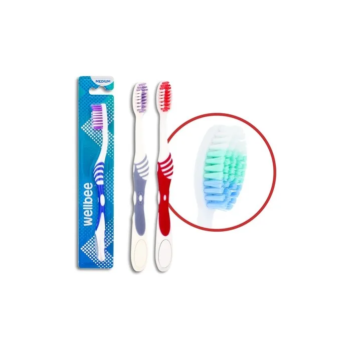 Wellbee Toothbrush For Adults With Medium Hardness Mix Of Colors