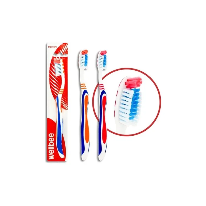 Wellbee Toothbrush For Adults With Medium Hardness Mix Of Colors