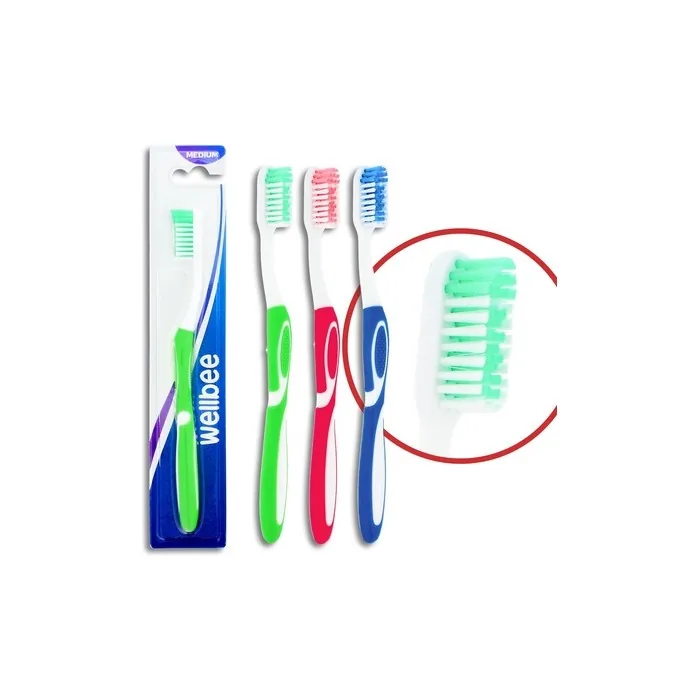 Wellbee Toothbrush For Adults With Medium Hardness Mix Of Colors