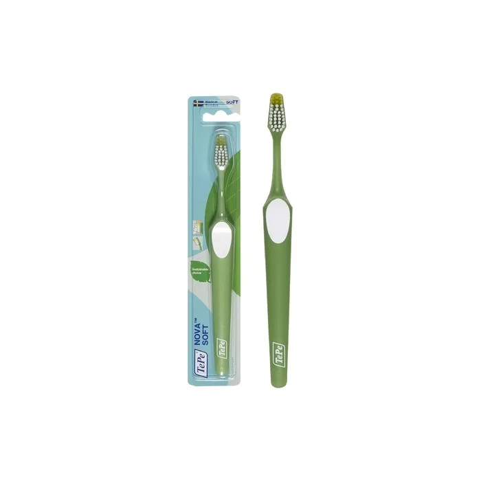 TEPE Nova Soft Toothbrush for Adults with Tapered Head, Angled Neck, and Thumb Grip