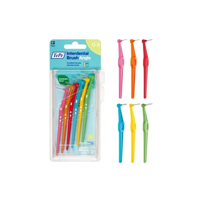 Tepe Interdental Brush Angle Mixed Pack 0.4-0.8mm Iso 0-5 - Pack of 6