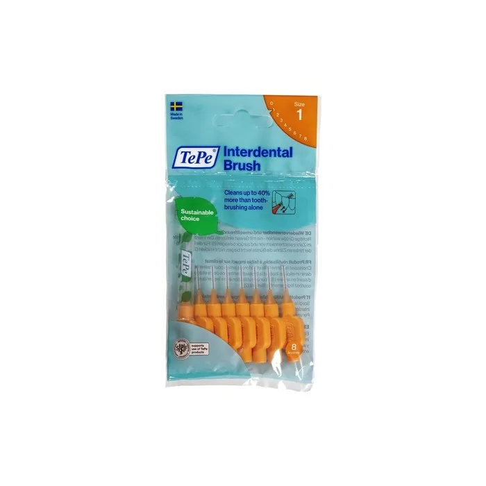TePe Interdental Brush Original Orange 0.45mm ISO 1 8pcs Teeth Cleaning Plaque Removal Efficient Clean Between Teeth for Narrow Gaps