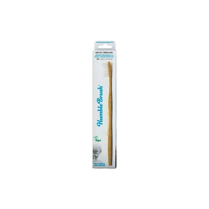 The Humble Co. Bamboo Toothbrush White Medium Bristles Biodegradable Environmentally Friendly Vegan Recommended by Dentists