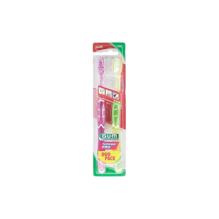 Gum Technique Pro Duo Pack 2 Soft Toothbrushes Purple And Green