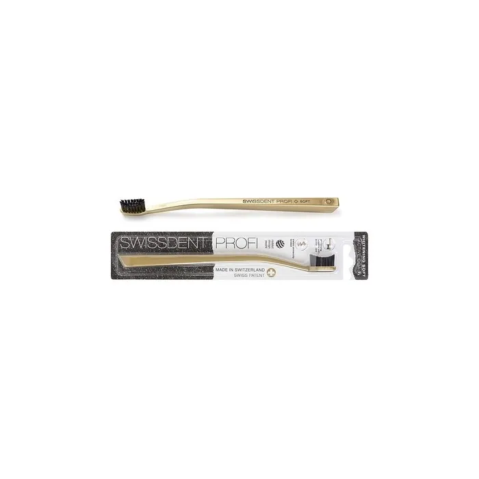 Swissdent Profi Whitening Toothbrush with Soft Charcoal Bristles and Patented Spoon Shape - Single Gold