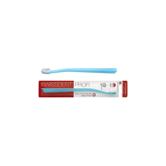 SWISSDENT PROFI WHITENING Toothbrush with Soft Bristles in Patented Spoon Shape for Cleaning Difficult Areas Turquoise White