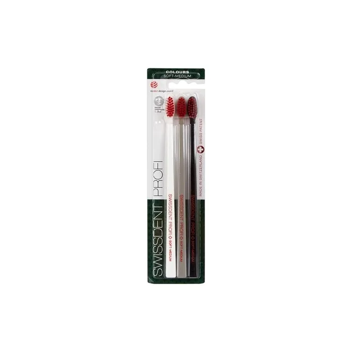 SWISSDENT Professional Gentle Trio Toothbrush White Grey Black