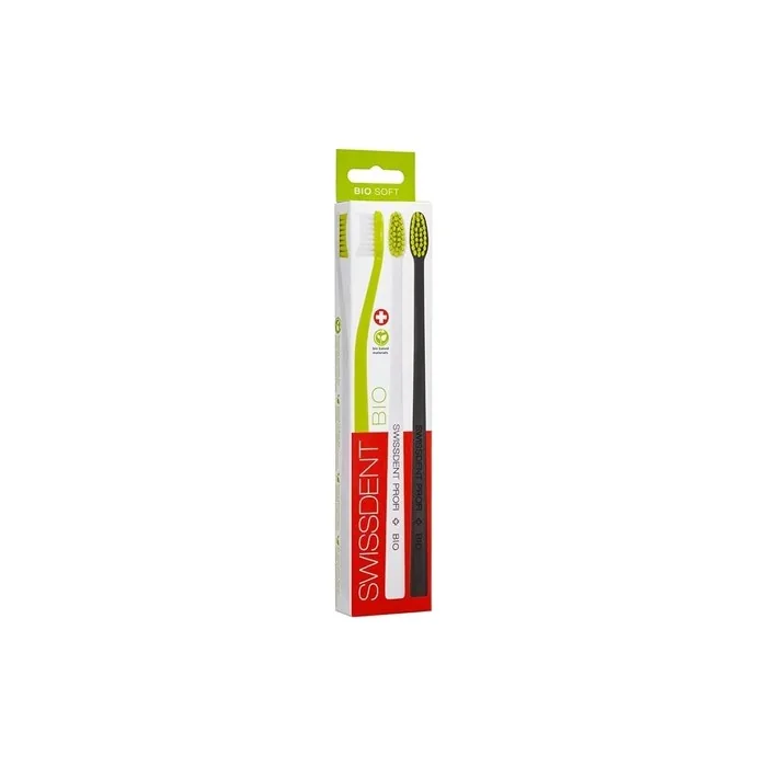Swissdent Bio Bio-Based Plastic Toothbrush - Green, White, Black