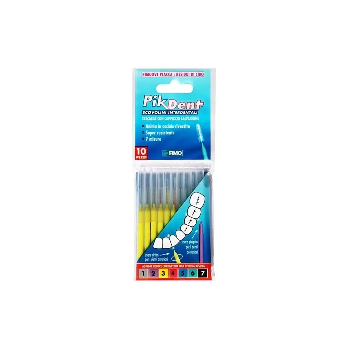 Pikdent Interdental Brushes with Coated Steel Core and Tynex Bristles Size 3 Yellow 0.6mm Cylindrical 10 Brushes