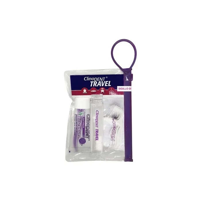 Clinodent Travel Oral Hygiene Kit - Bag, Lockable Toothbrush, Mouthwash Gel for Fresh Breath without Rinsing, Dental Floss Picks