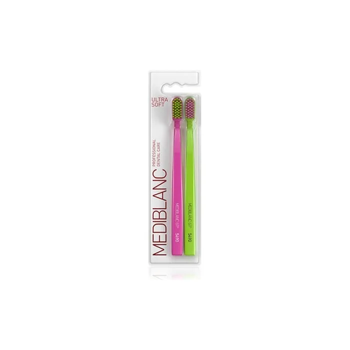 MEDIBLANC Ultra Soft Pink and Green Toothbrush 2 Pack