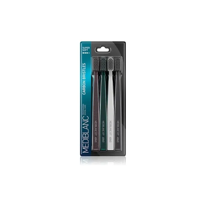 MEDIBLANC Super Soft Toothbrush with Charcoal Bristles - Pack of 4