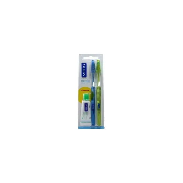 Vitis Vitis Toothbrush Medium Two Pack With Vtis Toothpaste 15ml