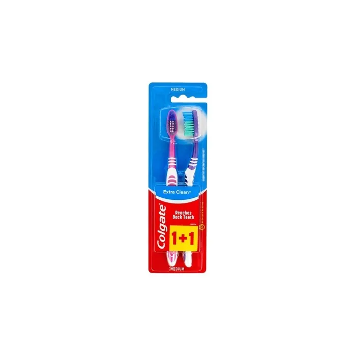 Colgate DUO Extra Clean Medium Toothbrush - 2 Pack, Assorted Colors