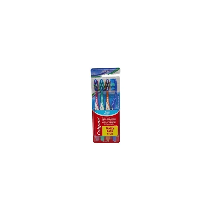 Colgate Triple Action Medium Toothbrush 4 Pack With Shaped Bristles