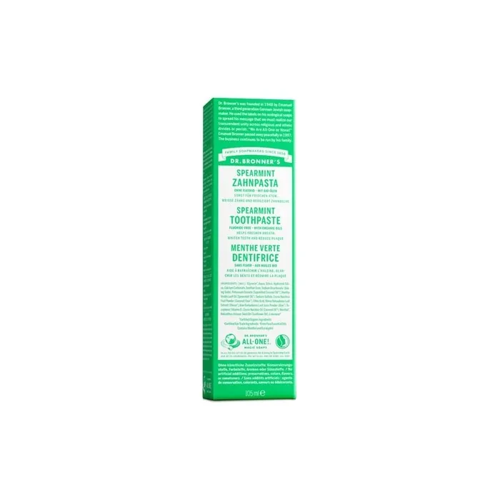 Dr Bronner's All One Spearmint Toothpaste with Organic Fluoride-Free Ingredients 105ml Tube
