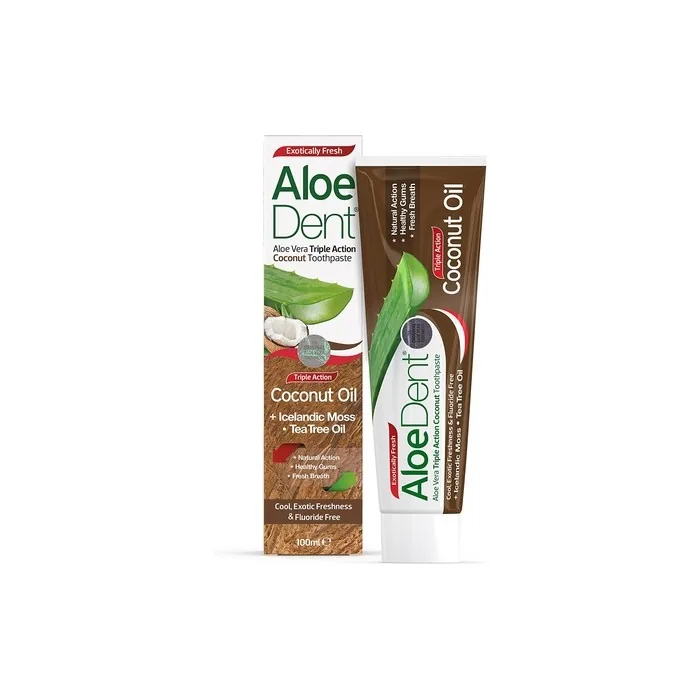 Aloe Dent Coconut Oil Toothpaste Fluoride Free Natural Action Vegan Cruelty Free SLS Free Triple Action Healthy Gums 100ml