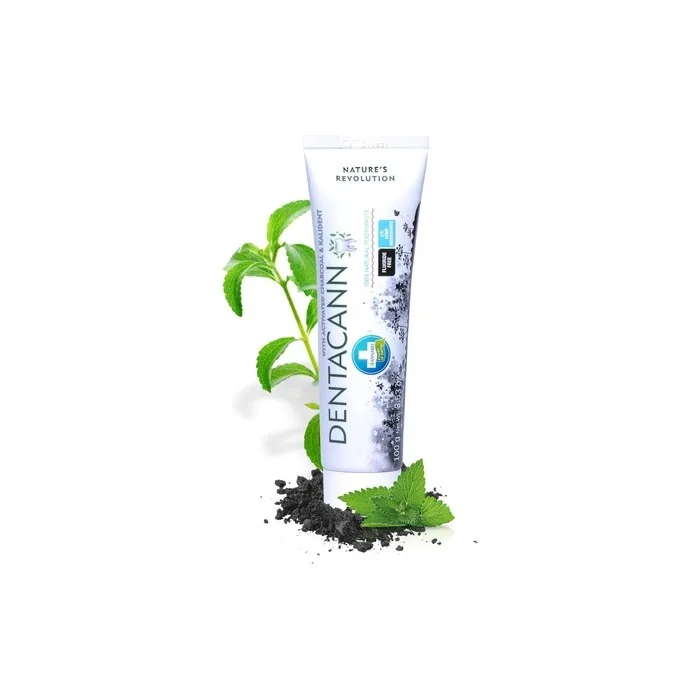 Annabis Dentacann Natural Fluoride Free Toothpaste with Active Bamboo Charcoal Coconut Oil Hemp Seed Extract Peppermint Oil Mineral Kalident Powder Vegan Friendly Good for Kids 100g