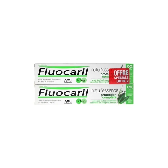 Fluocaril Natur'essence Toothpaste Complete Protection Bi-Fluored 2 x 75ml - Pack of 2
