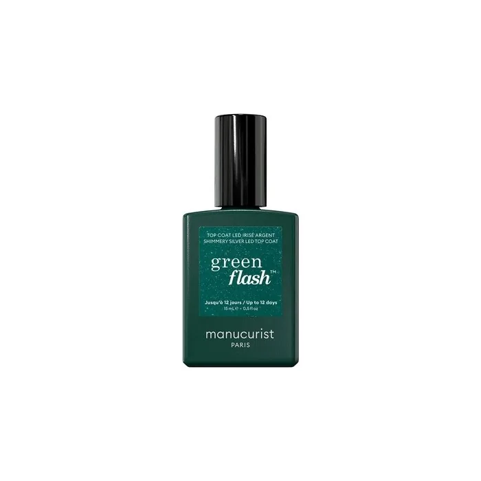 Manucurist Green Flash Silver Glitter Top Coat Nail Polish 15ml - Glossy Finish