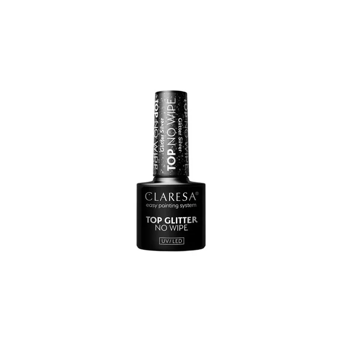 Claresa Top Glitter No Wipe Hybrid Nail Polish Top Coat Glitter Silver 5g