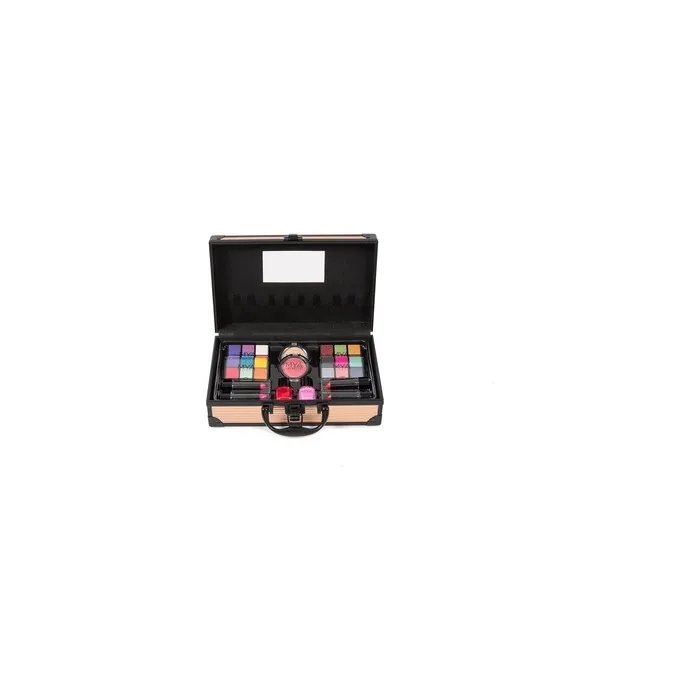 MYA Travel Fashion Gold Professional Makeup Case Set 24 Eyeshadows 4 Lipsticks Blush