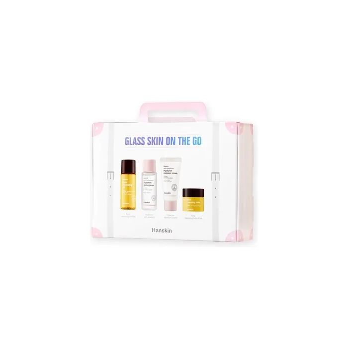 Hanskin Glass Skin On The Go Kit Travel Friendly Hydrating Skincare Set Cleansers Skin Essence Toner and Moisturizer Korean Skin Care 30ml