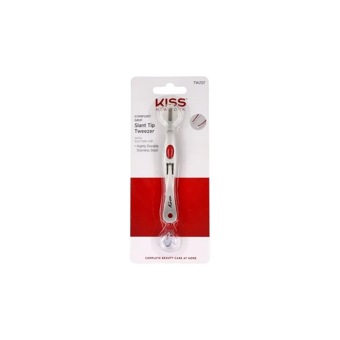 Red Kiss New York Slant Tip Tweezer With Suction Perfect For Precision Grooming