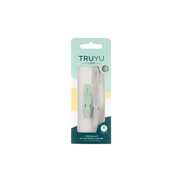 Truyu Tweezer Kit Set of 2 Full Size Slant Tweezer and Mini Slant Tweezer - Facial Hair Removal for Women and Eyebrow Tweezers