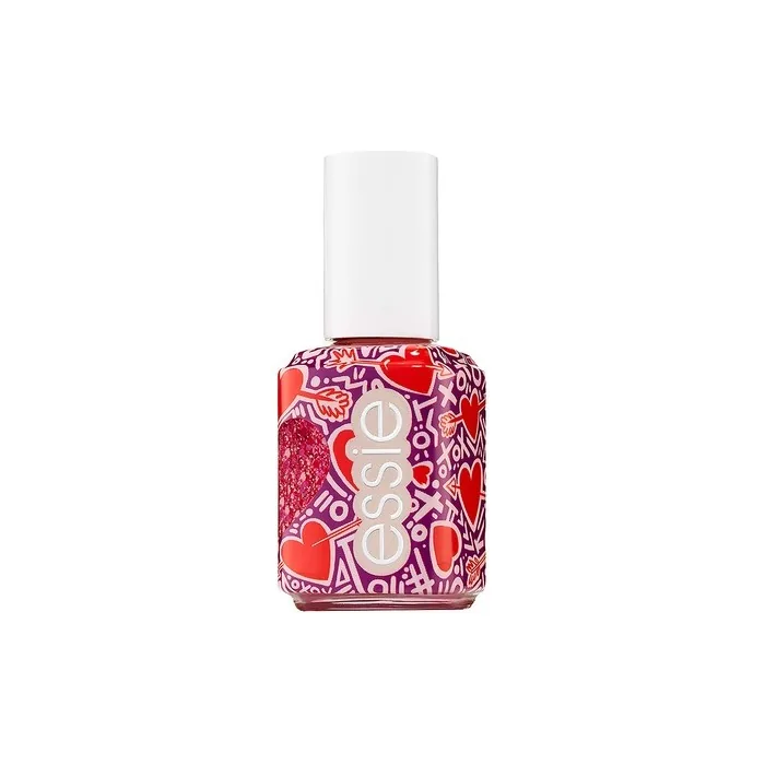 Essie Valentine's Day Collection Nail Polish No. 600 You're So Cupid 13.5ml - Matte Glitter Top Coat, You're So Amor Red