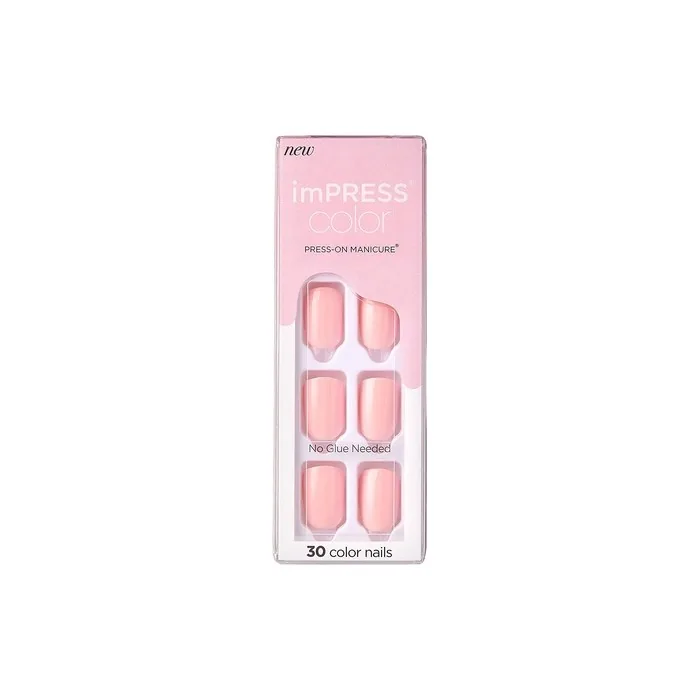 KISS imPRESS Color Gel Nail Kit Pick Me Pink with PureFit Technology - Includes Prep Pad Mini File Cuticle Stick and 30 Fake Nails