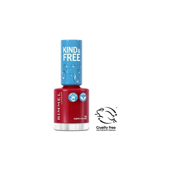 Kind & Free Vegan Nail Polish 156 Poppy Pop Red 8ml