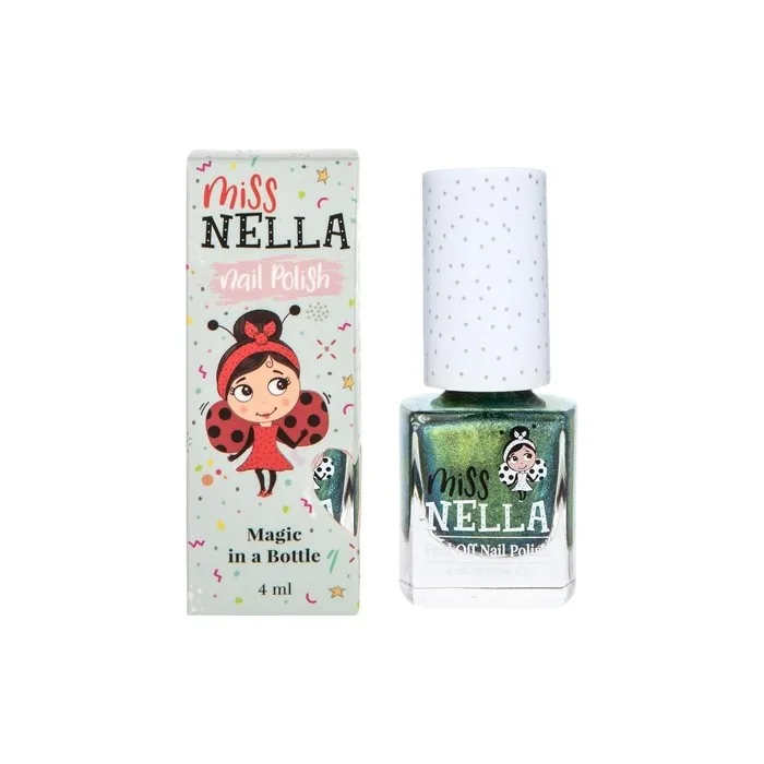 Miss Nella Alien Poo Safe Special Green Sparkle Nail Polish for Kids Non-Toxic Odor Free Formula for Children and Toddlers Natural Water Based for Easy Peel Off