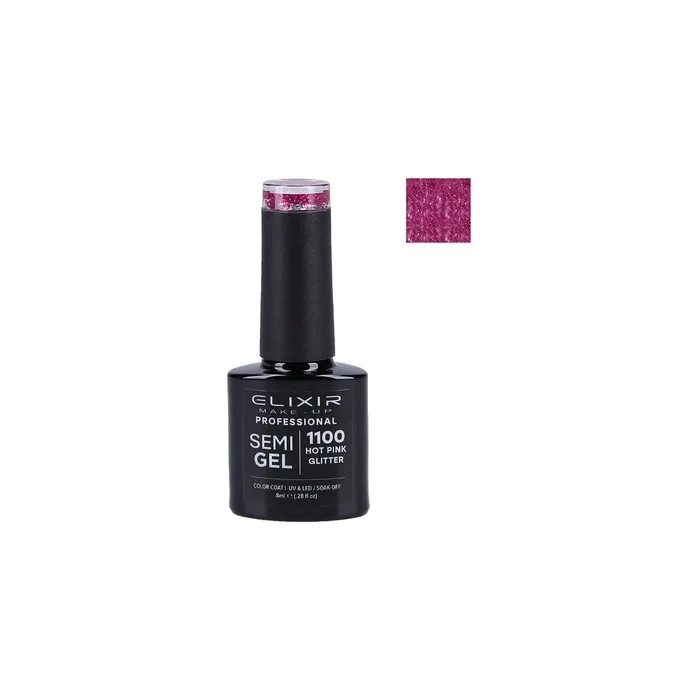 Elixir Hybrid Nail Polish 1100 Hot Pink Glitter 8ml