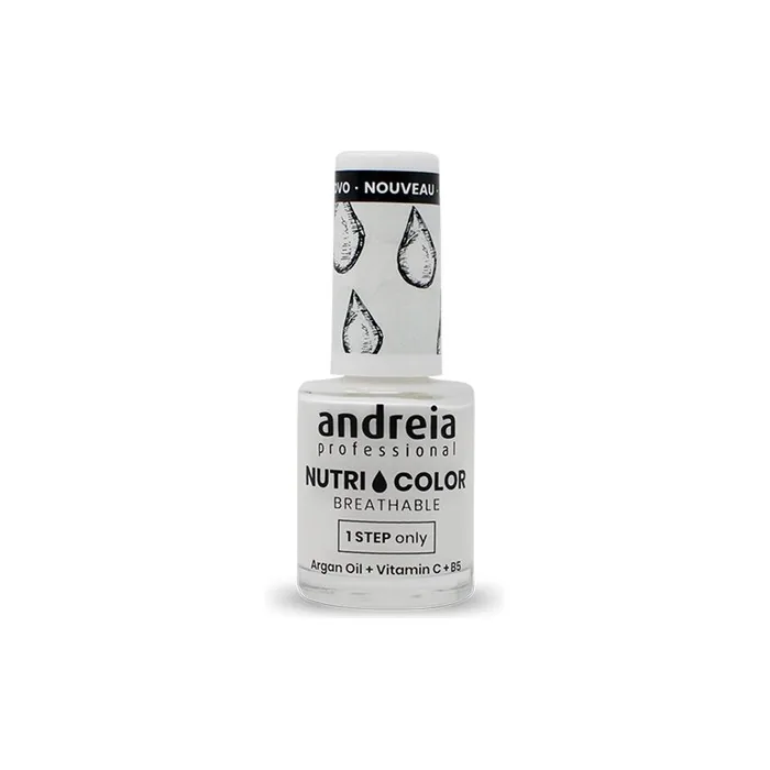 Andreia Professional NutriColor Breathable Nail Polish Vegan and Cruelty-Free Nail Art Polish with Long-Lasting Glossy Finish Color NC1 White 10.5ml