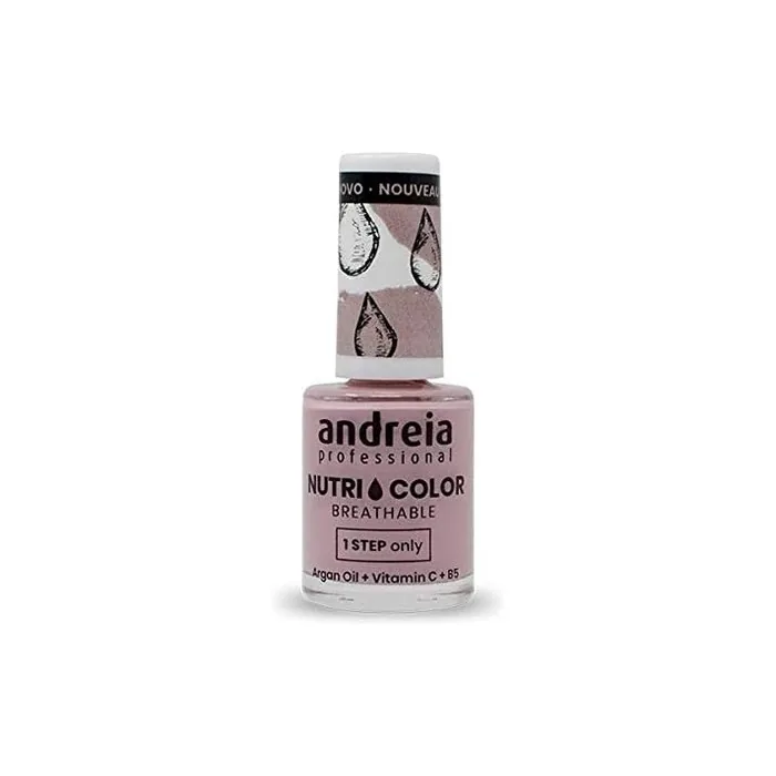 Andreia Professional NutriColor Breathable Nail Polish Vegan and Cruelty-Free DIY Nail Art with Long Lasting Gloss Finish Colour NC5 Pink 10.5ml