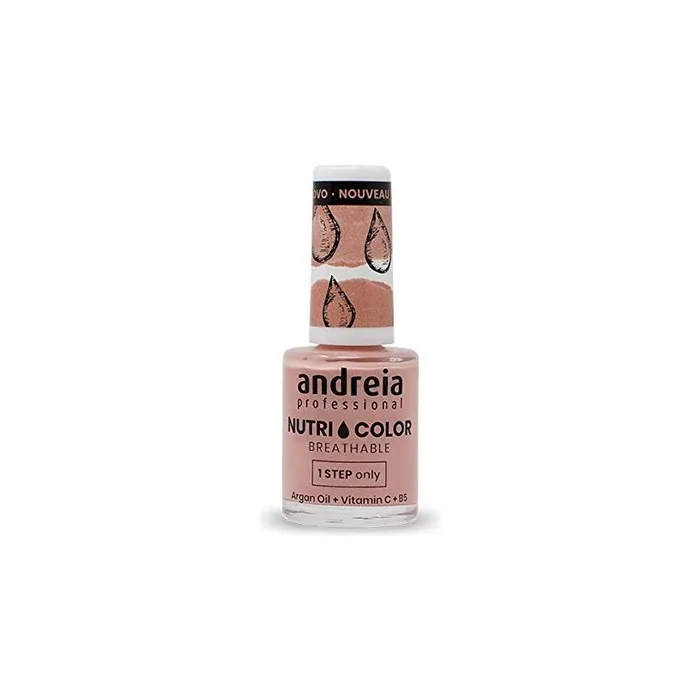 Andreia Professional NutriColor Breathable Nail Polish Vegan and Cruelty-Free Nail Art Polish with Long-Lasting Glossy Finish Color NC7 Pink 10.5ml