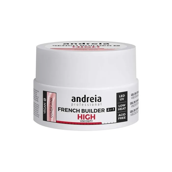 Andreia Professional French Builder Gel for Nails High Viscosity Biphasic 2 in 1 with LED and UV Vegan Base Coat Self Leveling High Resistance Cover Pink 22g