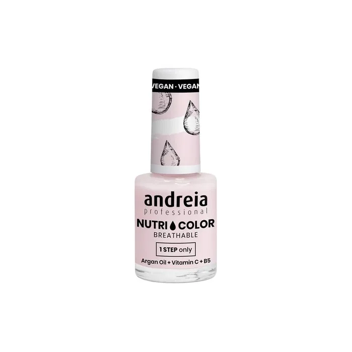 Andreia Professional NutriColor Breathable Nail Polish Vegan and Cruelty-Free DIY Nail Art with Long Lasting Gloss Finish Colour NC27 Pinky White 10.5ml