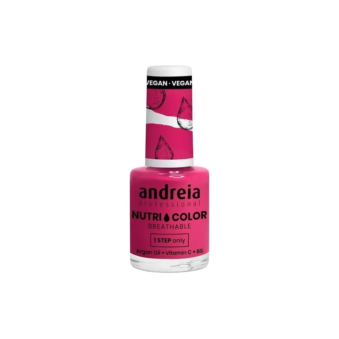 Andreia Professional NutriColor Breathable Nail Polish Vegan and Cruelty-Free DIY Nail Art with Long Lasting Gloss Finish Colour NC36 Hot Pink 10.5ml