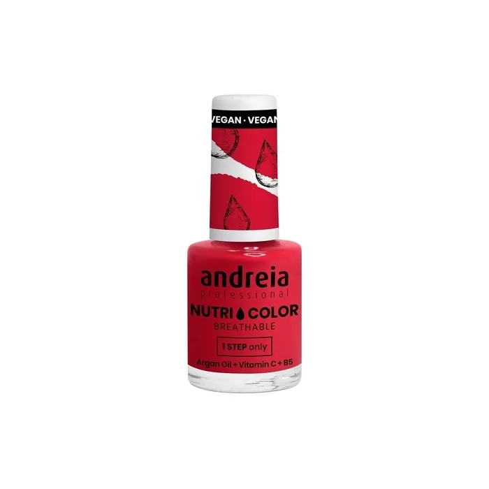 Andreia Professional NutriColor Breathable Nail Polish Vegan and Cruelty-Free DIY Nail Art with Long Lasting Gloss Finish Colour NC37 Bright Red 10.5ml