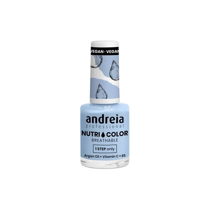 Andreia Professional NutriColor Breathable Nail Polish Vegan and Cruelty-Free DIY Nail Art with Long Lasting Gloss Finish Colour NC34 Light Periwinkle Blue 10.5ml